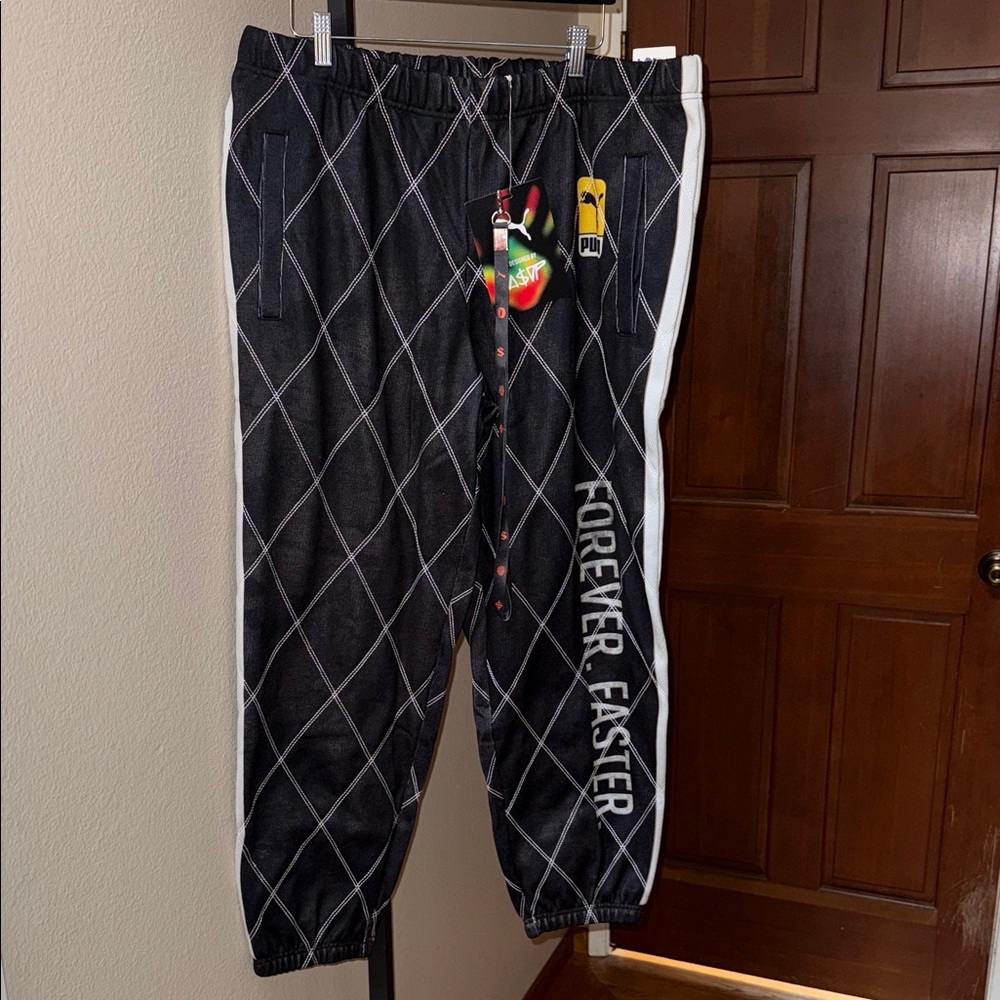 NWT $175 Puma x A$AP Black and White Diamond Distressed Joggers Men’s Size XXL